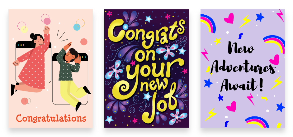 New Job Congratulations group cards that can be customized