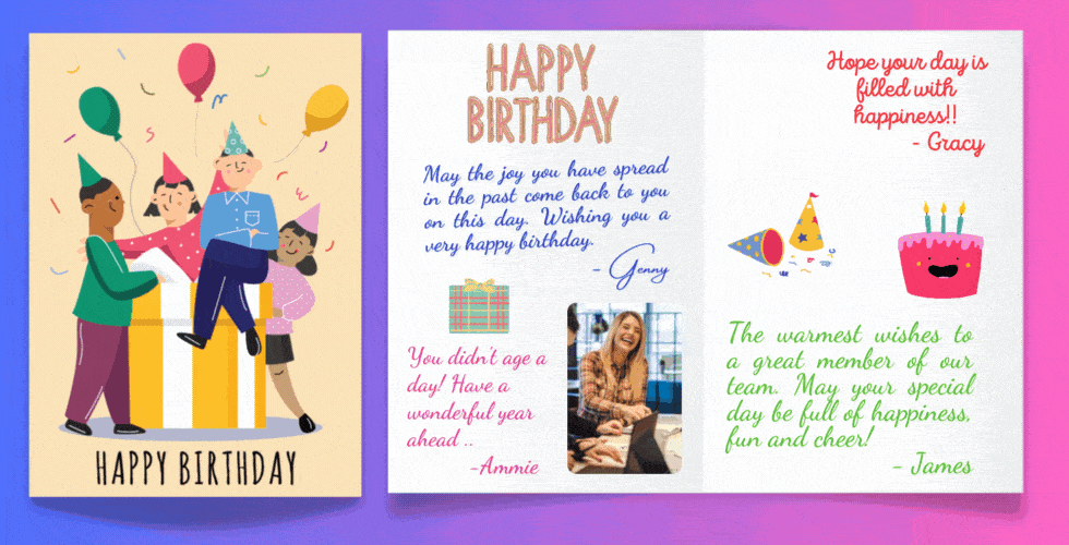 Virtual Birthday Group Cards for sending birthday wishes to coworkers