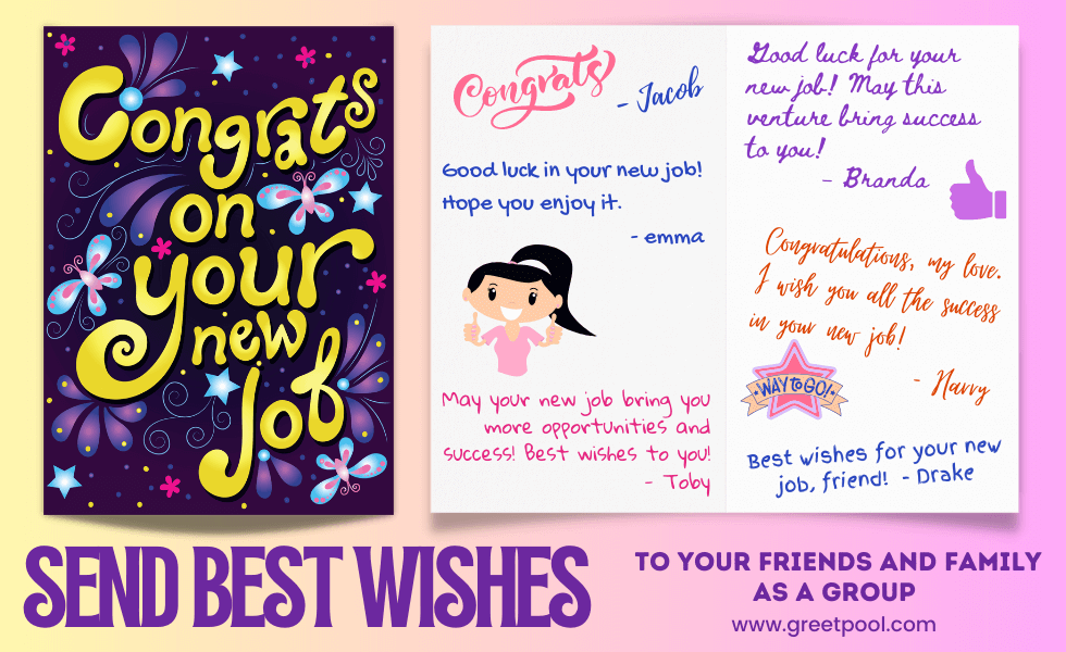 New job congratulations with welcome messages - greetpool group greeting cards