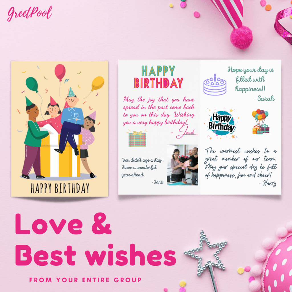 Electronic birthday cards that multiple people can sign online | Greetpool Group greeting cards