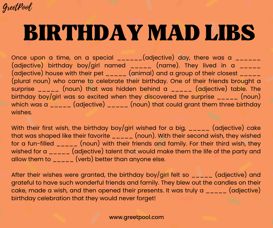 Birthday mad lib template