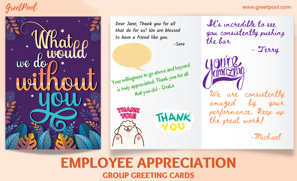 Employee Appreciation Ideas - Group Greeting Cards signed together by all | GreetPool 