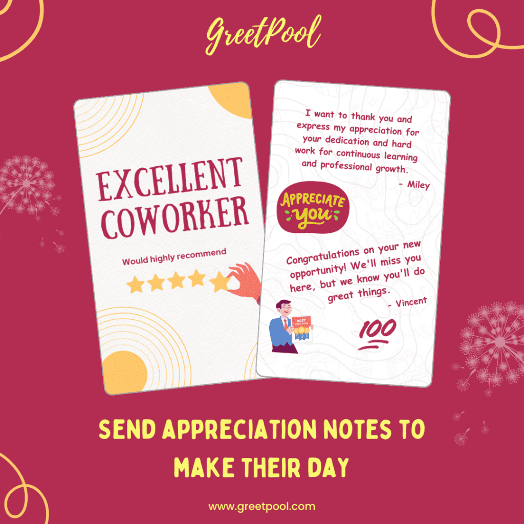 Coworker appreciation note image message | GreetPool Group Greeting cards